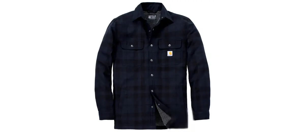 Men's Carhartt Relaxed Fit Flannel Shirt Jacket with Sherpa Lining - Image 3