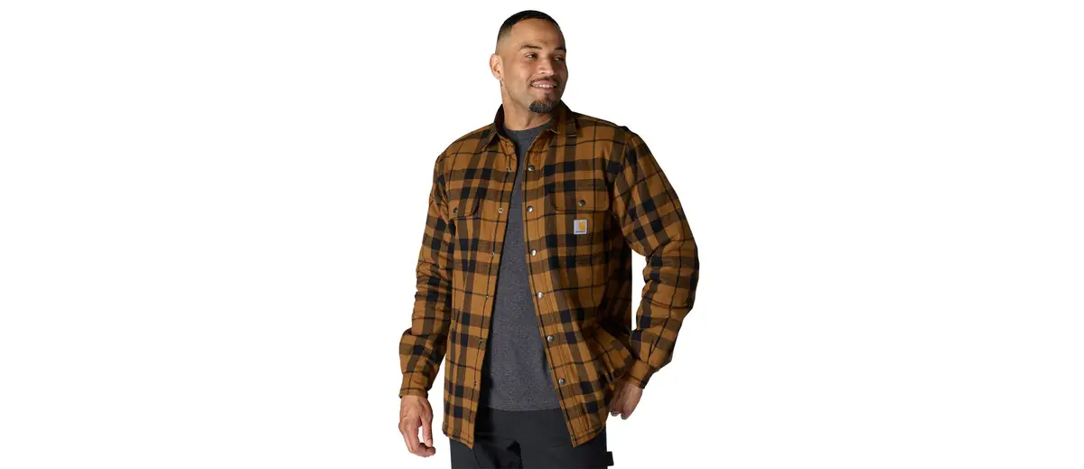 Men's Carhartt Relaxed Fit Flannel Shirt Jacket with Sherpa Lining