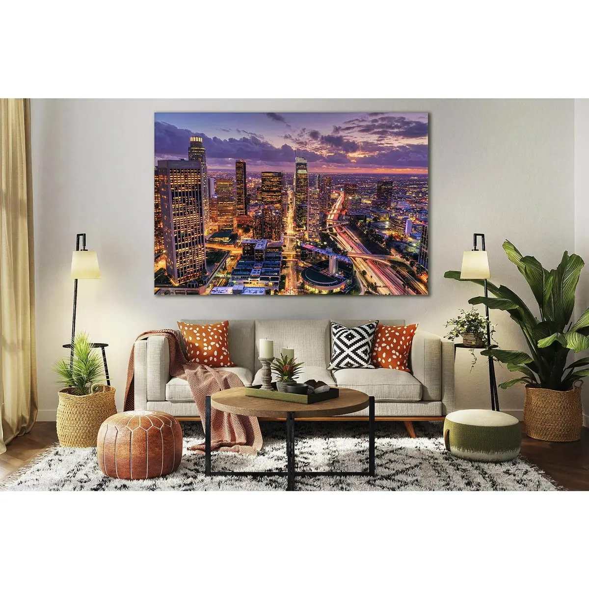 Downtown Los Angeles Skyline At Night №Sl365 Ready To Hang Canvas Print 2