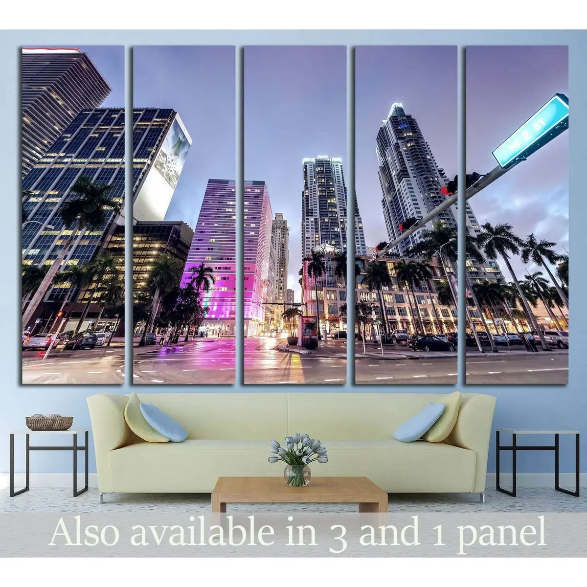 Miami Downtown Night Scene Canvas Art Print #1097