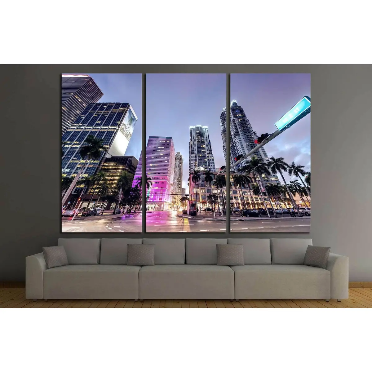 Downtown Miami At Night №1097 Ready To Hang Canvas Print 5