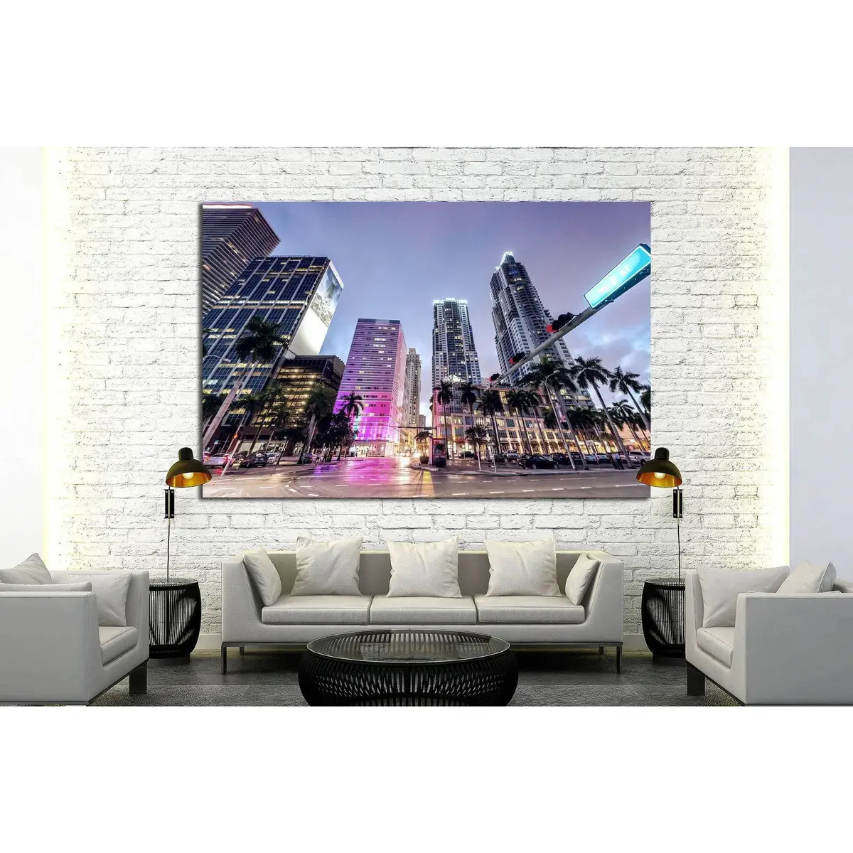 Downtown Miami At Night №1097 Ready To Hang Canvas Print 2