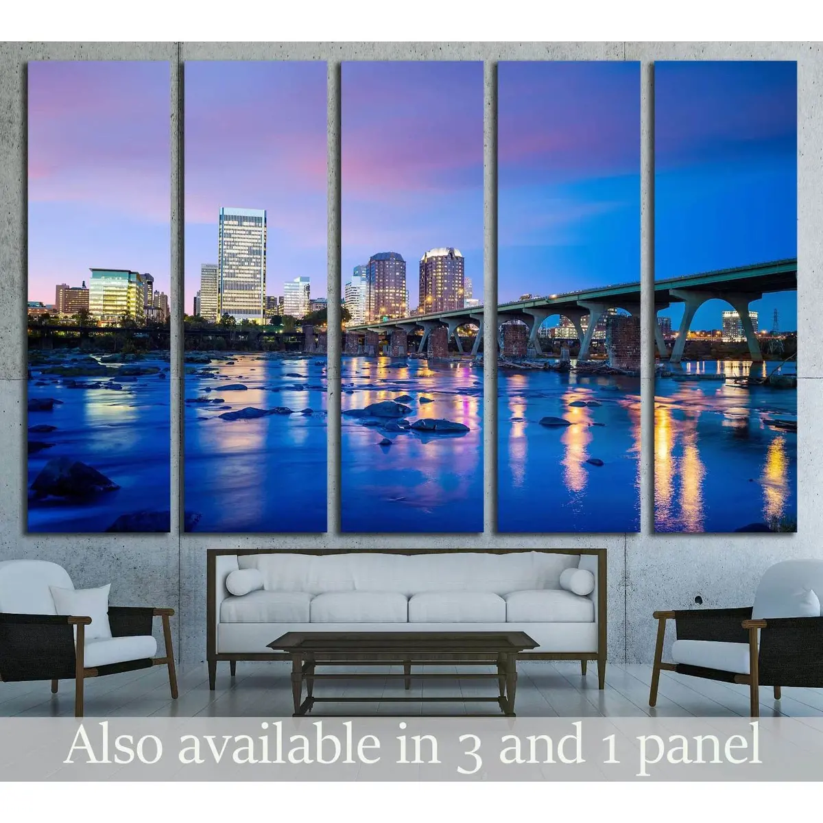 Richmond, VA Skyline & James River Twilight Canvas Art Print #2068