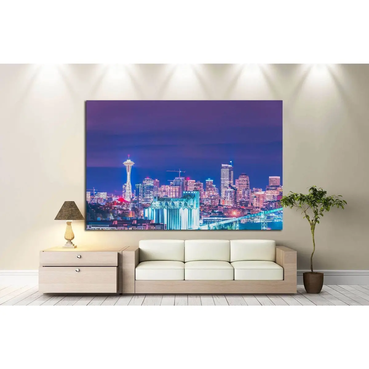 Downtown Seattle At Night, Washington, Usa №1364 Ready To Hang Canvas Print 2