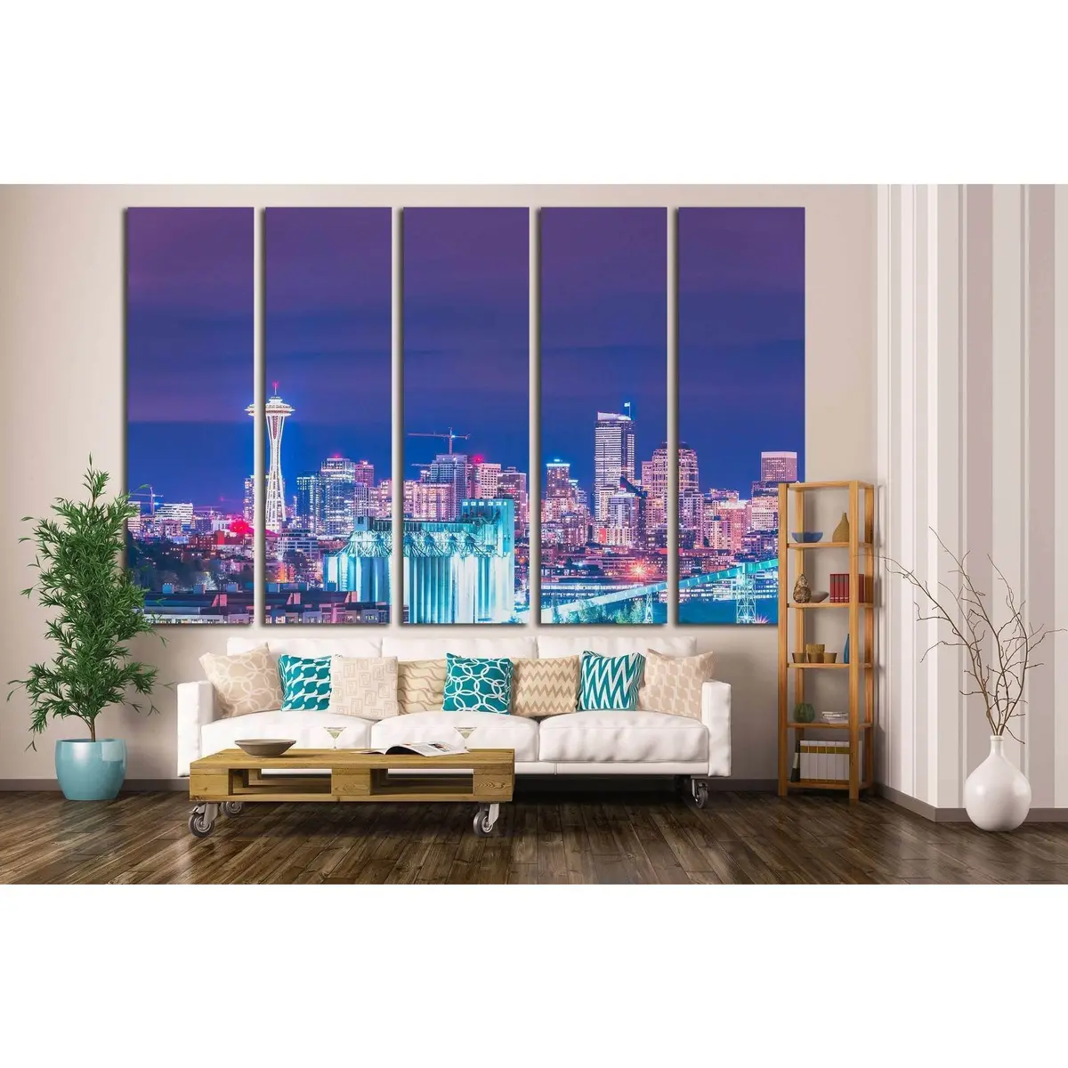 Seattle Cityscape at Night – Washington Canvas Wall Art Print - Image 3