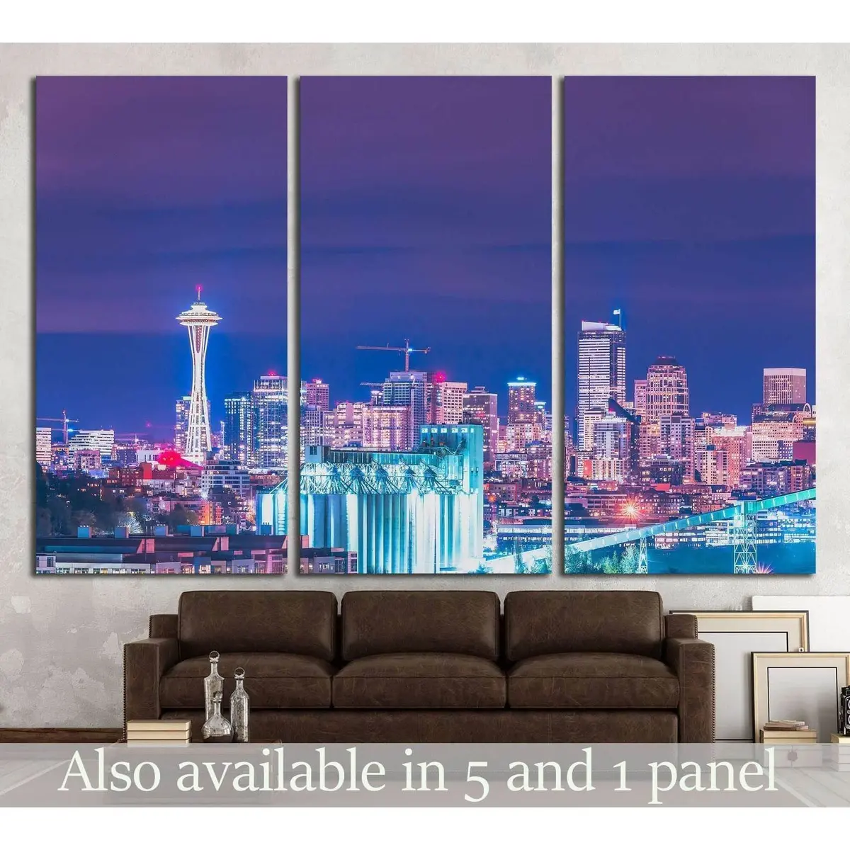 Downtown Seattle At Night, Washington, Usa №1364 Ready To Hang Canvas Print 5