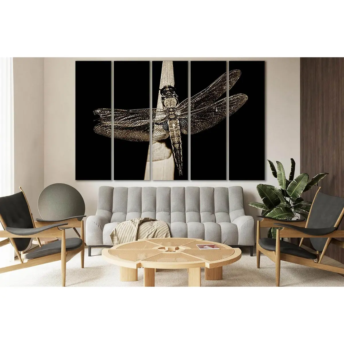 Black & White Dragonfly on Leaf Canvas Art – SL840, Ready-to-Hang Premium Wall Decor - Image 3