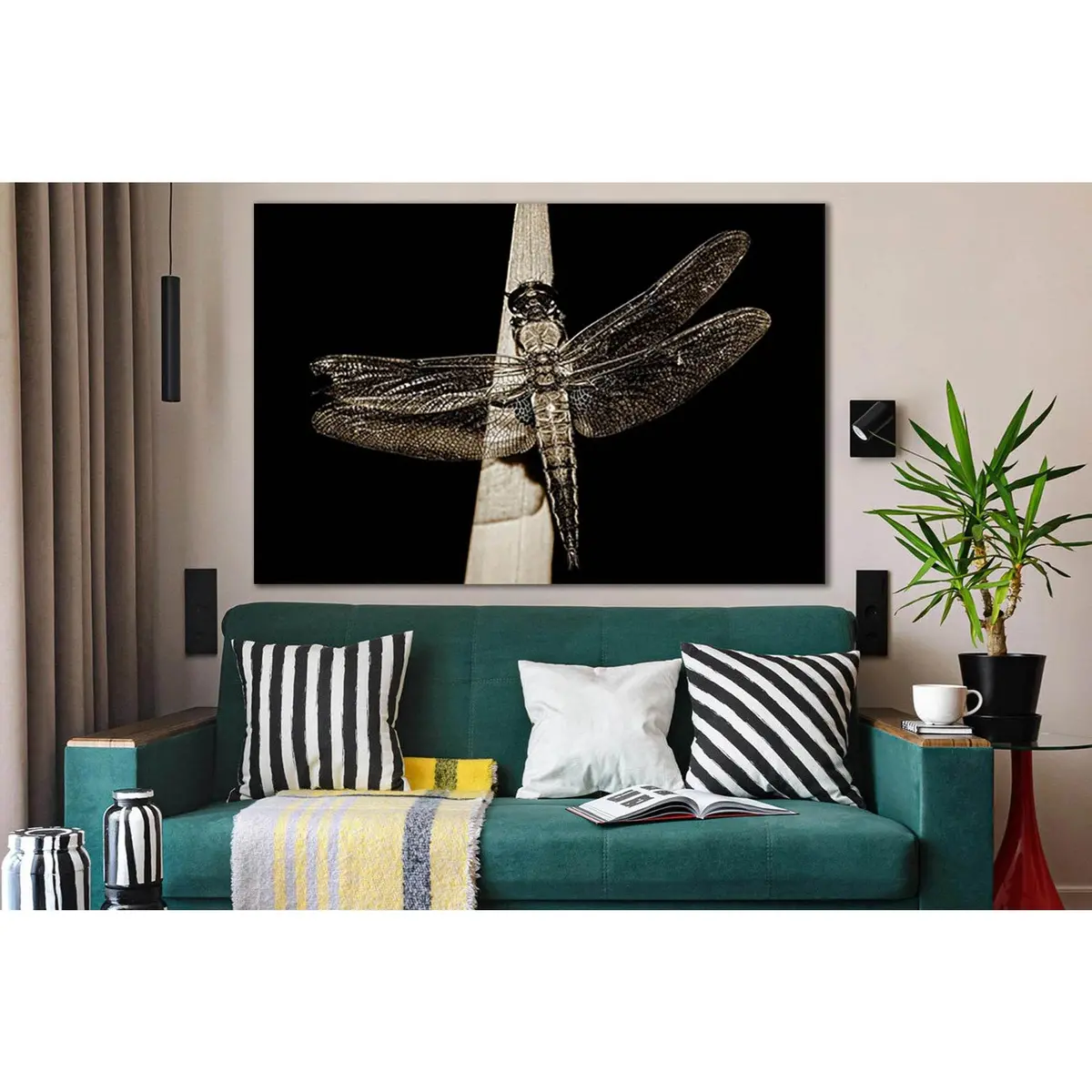 Dragonfly On Leaf Black And White №Sl840 Ready To Hang Canvas Print 1
