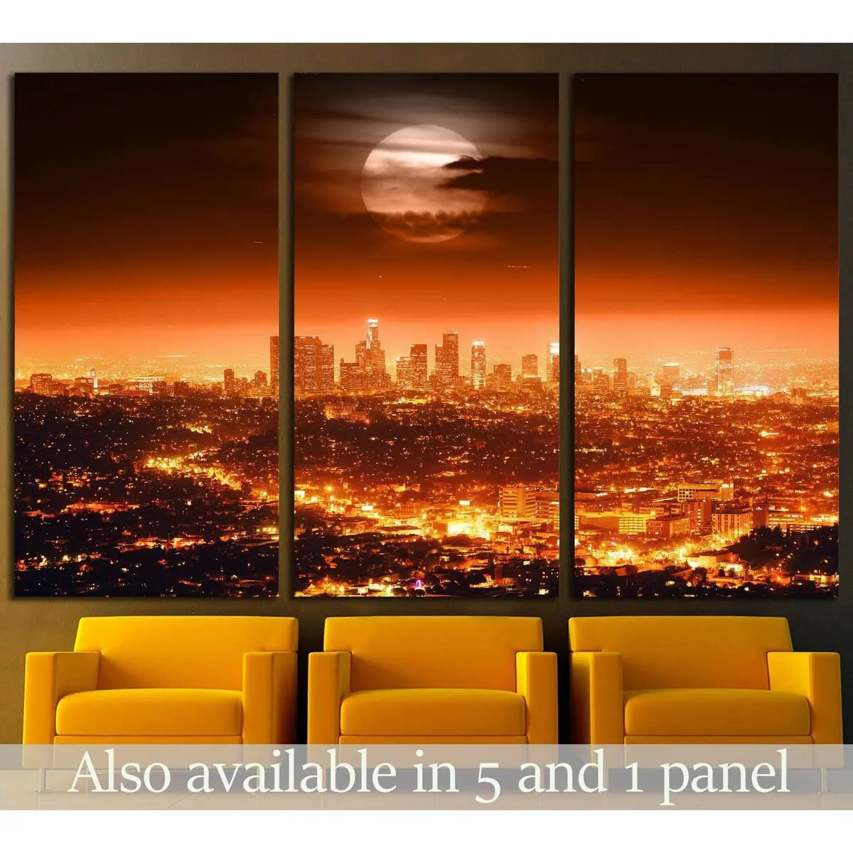 Dramatic Full Moon Over Los Angeles Skyline At Night №1933 Ready To Hang Canvas Print 5