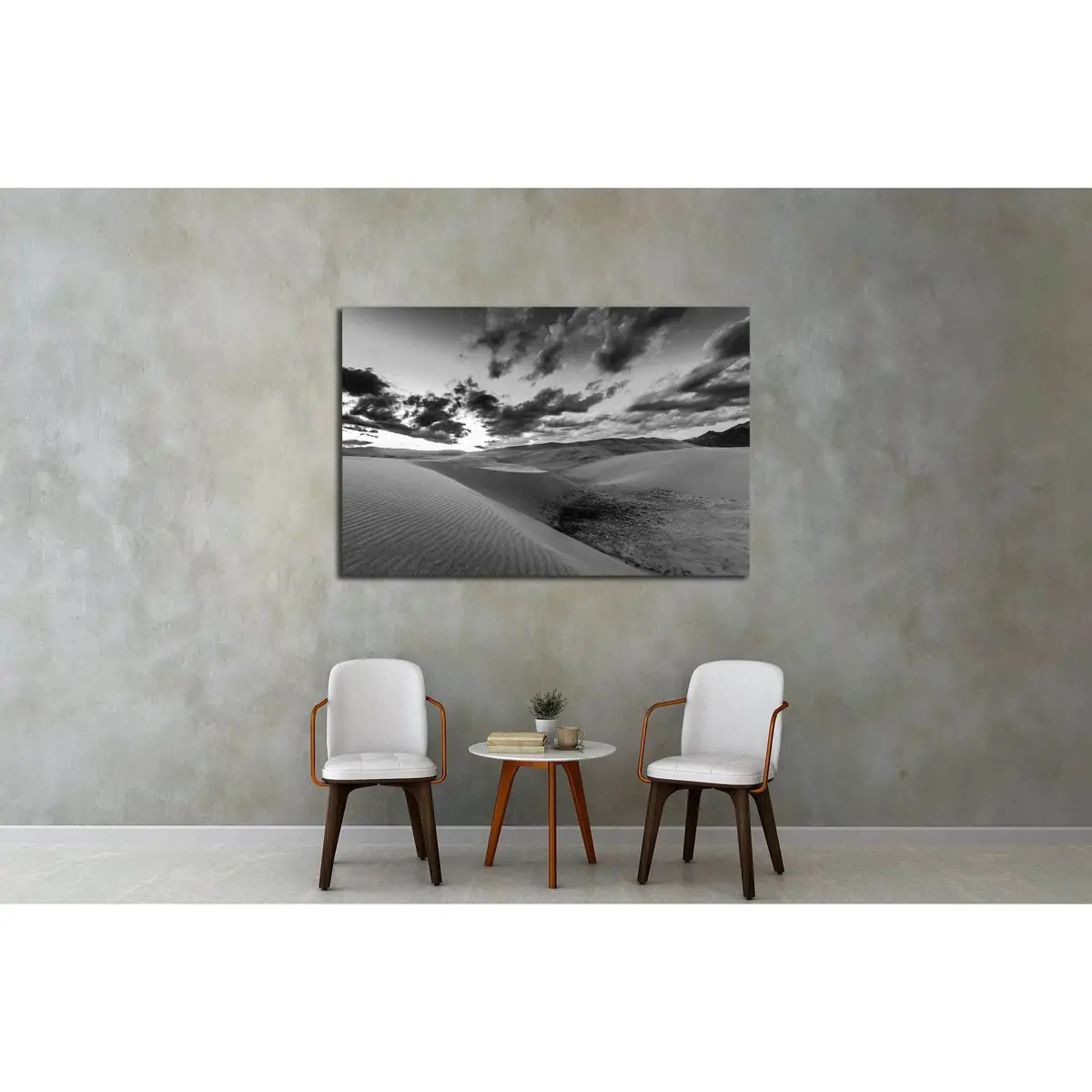 Dramatic Sky Over Desert Dunes Black And White Landscapes Photography №3087 Ready To Hang Canvas Print 3