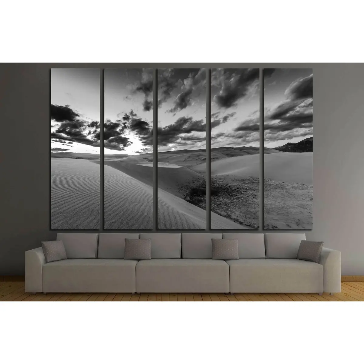 Striking Monochrome Desert Landscape with Stormy Sky – Ready-to-Hang Canvas Art Print - Image 3