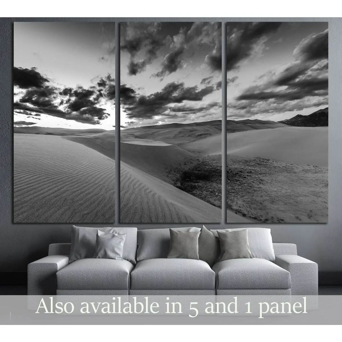 Dramatic Sky Over Desert Dunes Black And White Landscapes Photography №3087 Ready To Hang Canvas Print 5