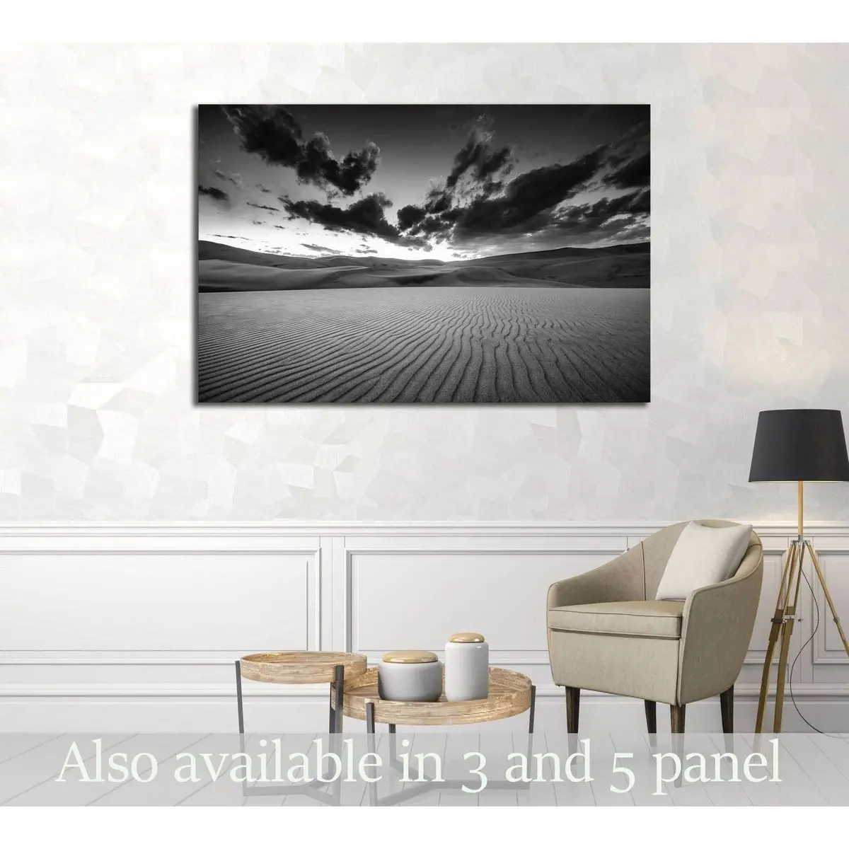 Dramatic Sky Over Desert Dunes Black And White Landscapes Photography №3096 Ready To Hang Canvas Print 1