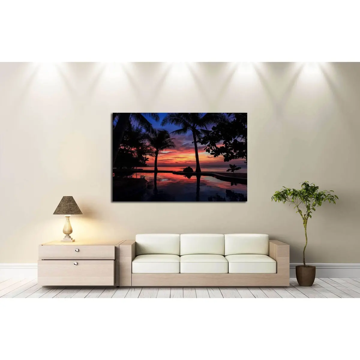 Dramatic Sunset With Silhuettes Palm №3184 Ready To Hang Canvas Print 3