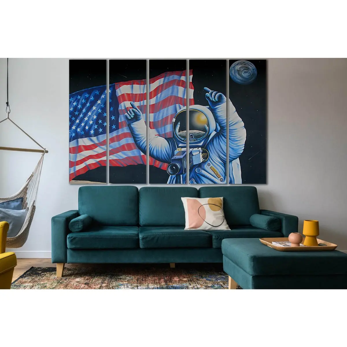 Hand-Drawn Astronaut Art Featuring American Flag – SL1168 Premium Ready-to-Hang Canvas Wall Decor - Image 3