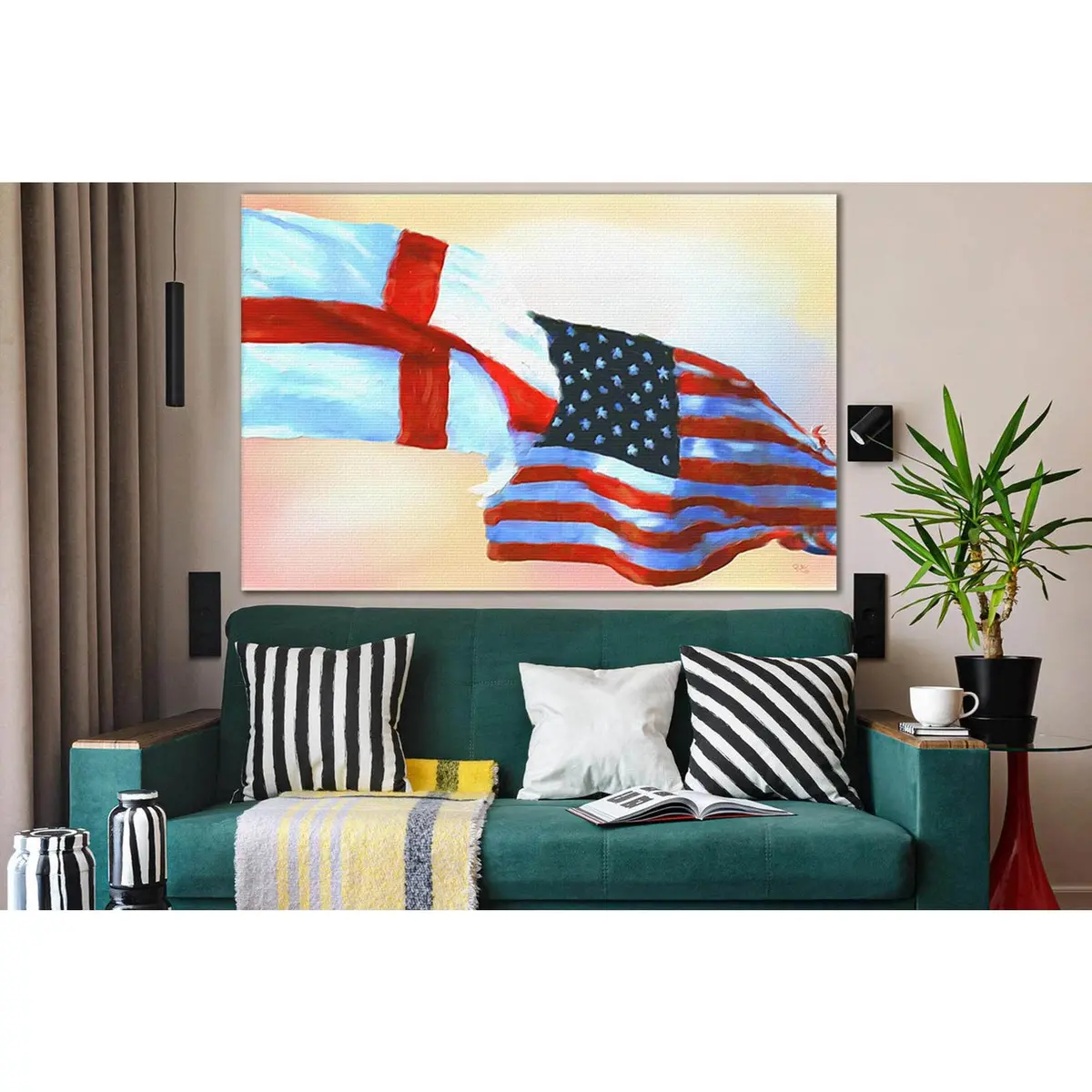 Drawn Usa And England Flag №Sl1166 Ready To Hang Canvas Print 2