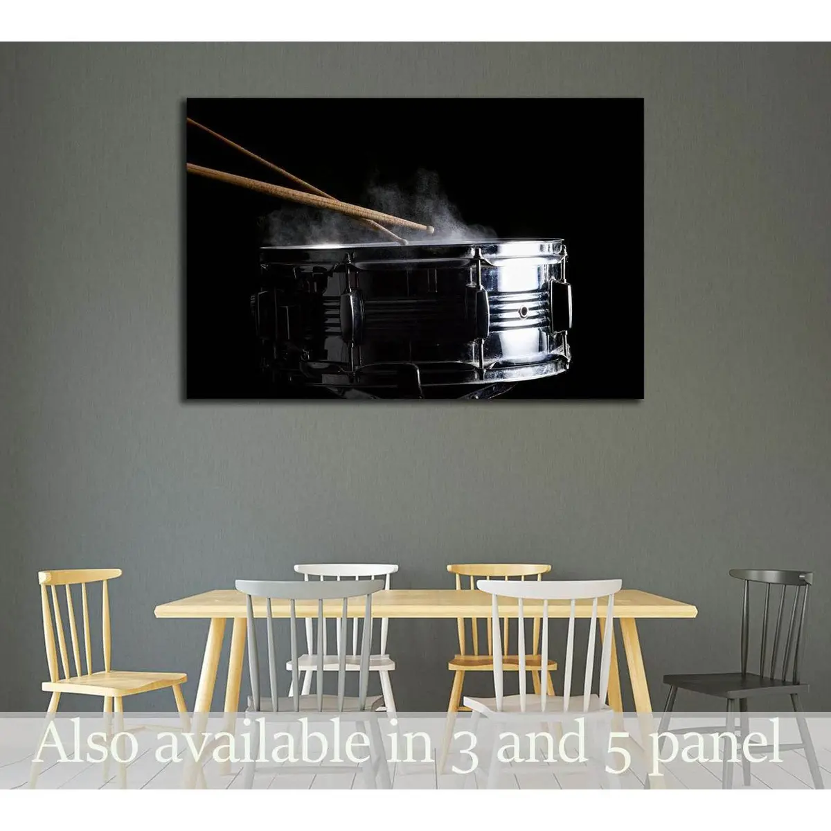 Drum Sticks Hit On The Snare Drum In Black Background, Close-Up, Low Key №3276 Ready To Hang Canvas Print 1