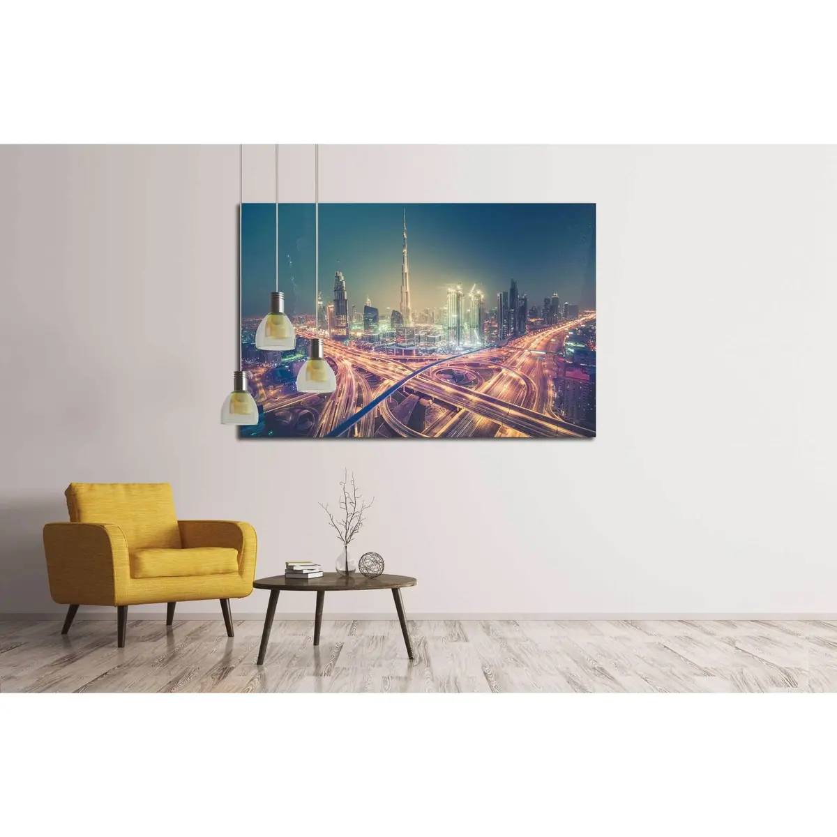 Dubai Skyline At Night With Beautiful City With Lights Close To It's Busiest Highway №2205 Ready To Hang Canvas Print 3