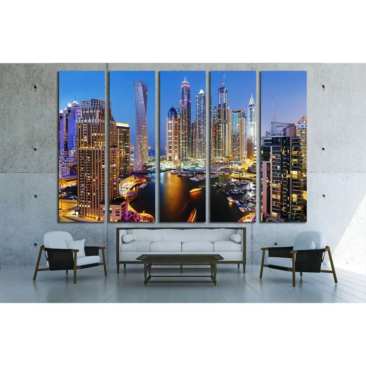 Dubai Marina Sunset Panorama from Elevated Vantage, Persian Gulf Wall Art Canvas Print #2265 - Image 3