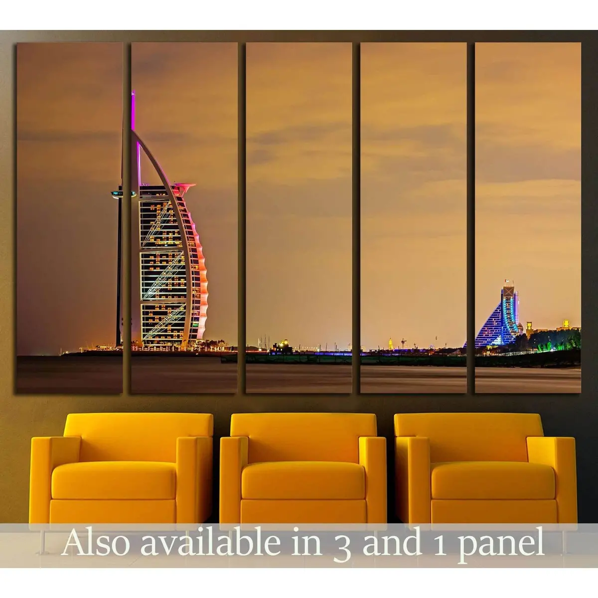 Burj Al Arab Night Scene – Dubai UAE Sail-Shaped Skyscraper Canvas Wall Art