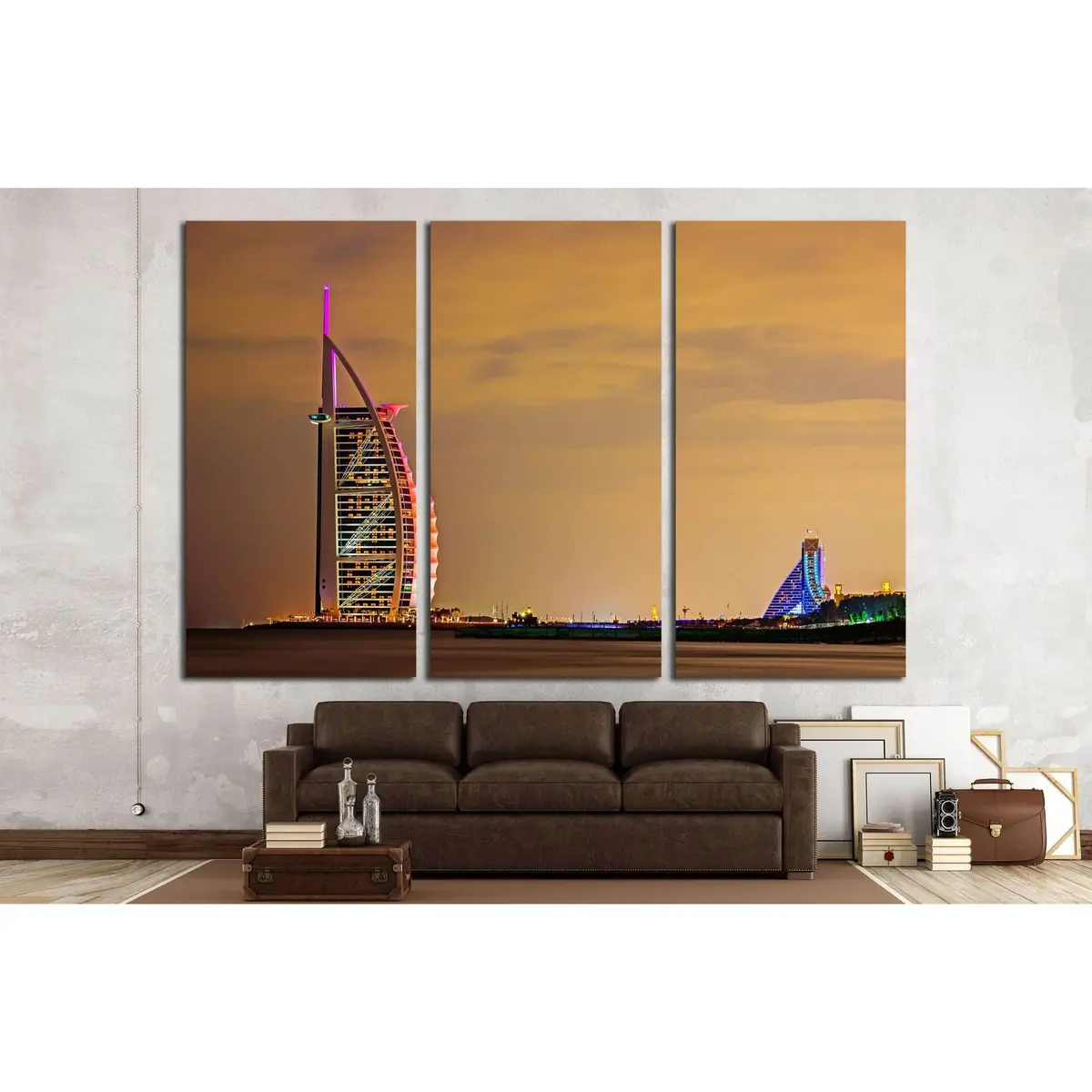 Dubai, Uae Night View Of Burj Al Arab Tower, Arab Sail №2226 Ready To Hang Canvas Print 5