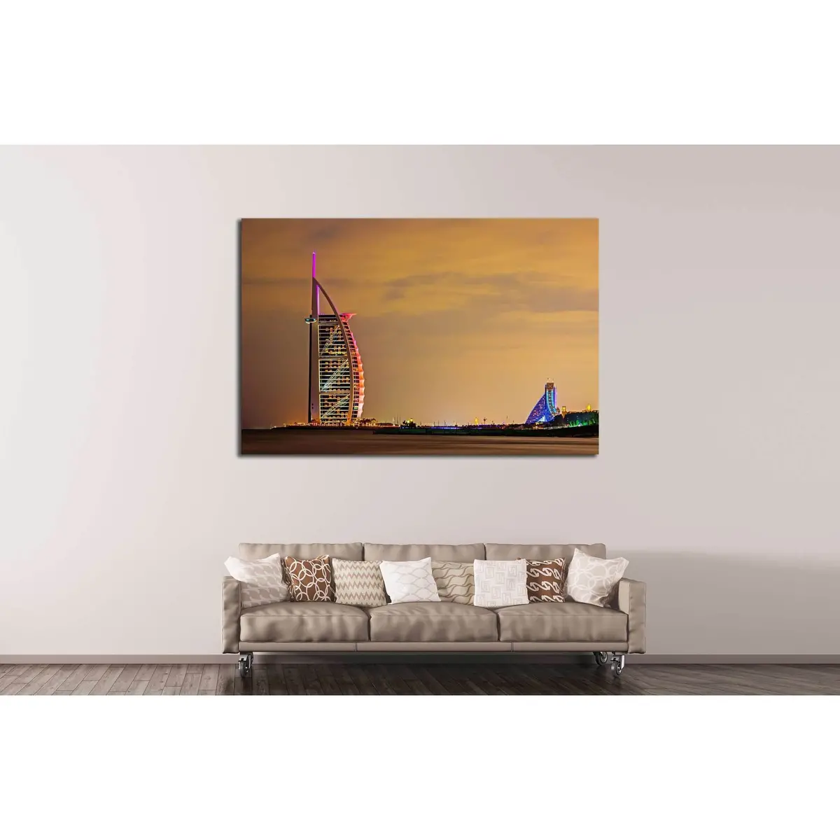 Dubai, Uae Night View Of Burj Al Arab Tower, Arab Sail №2226 Ready To Hang Canvas Print 3