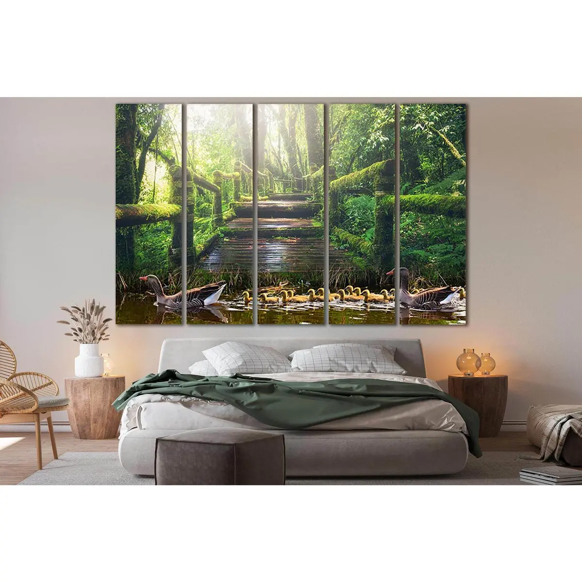 Serene Duck Pond Scene with Lush Green Trees – Ready-to-Hang Canvas Wall Art (SL508) - Image 3