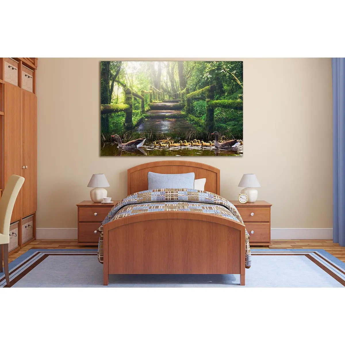 Ducks In The Pond And Green Trees №Sl508 Ready To Hang Canvas Print 2