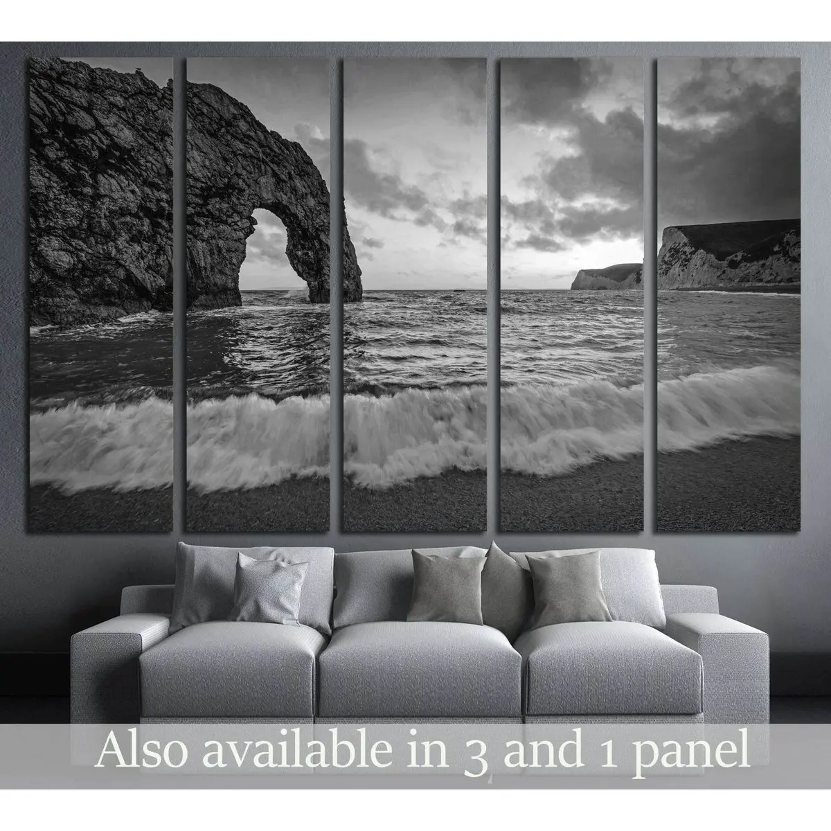 Ready-to-Hang Black-and-White Canvas Print of Durdle Door on Dorset's Jurassic Coast