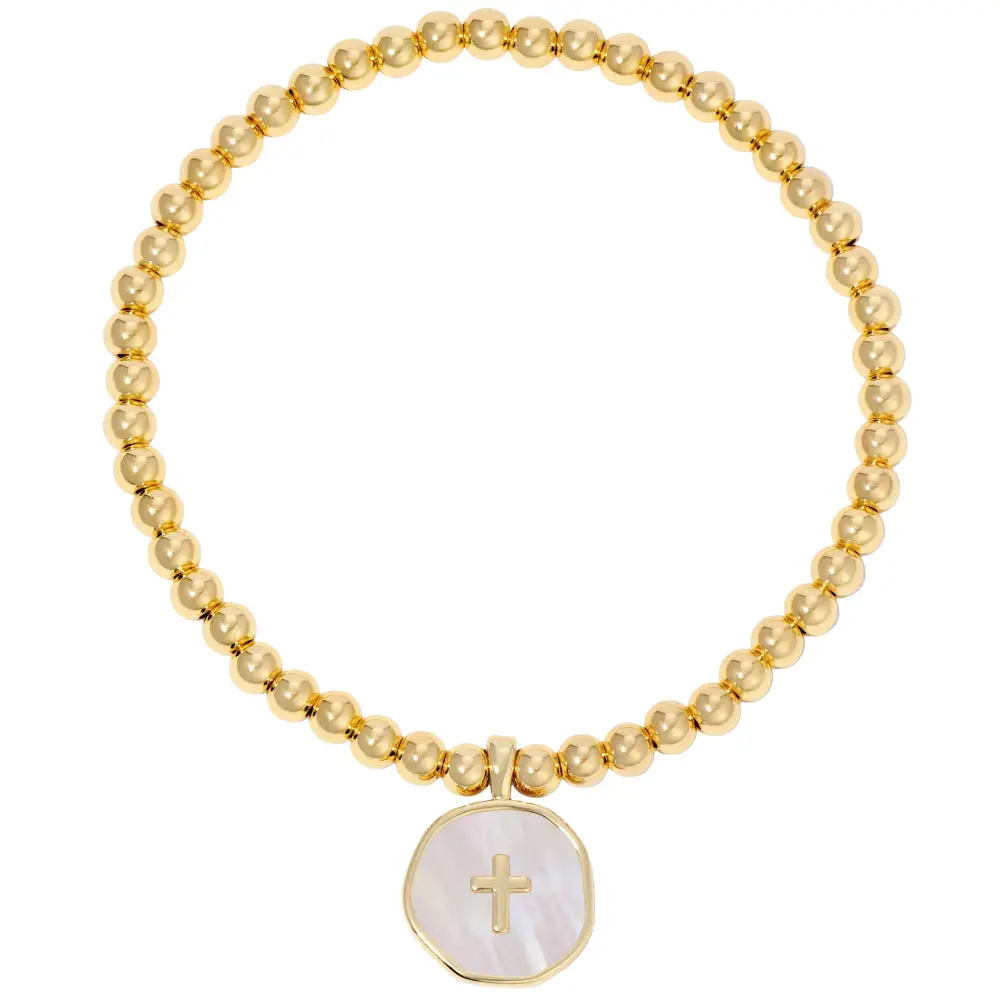 Splendid Iris Gold Plated Cross Shell Stretch Bracelet 1