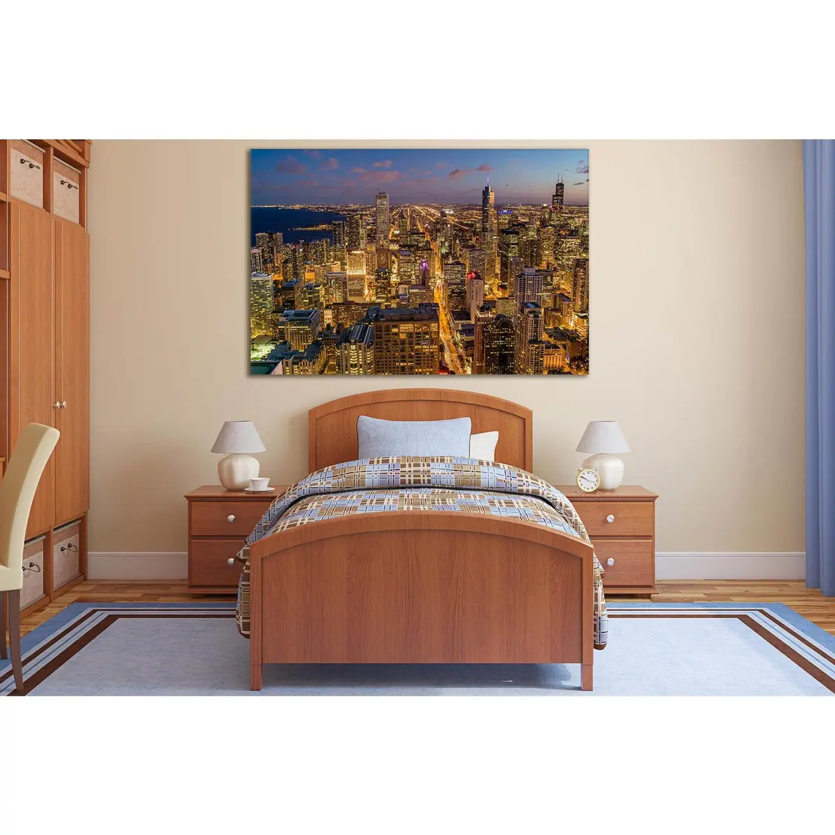 Early Evening Image Of Chicago Skyline №Sl340 Ready To Hang Canvas Print 1