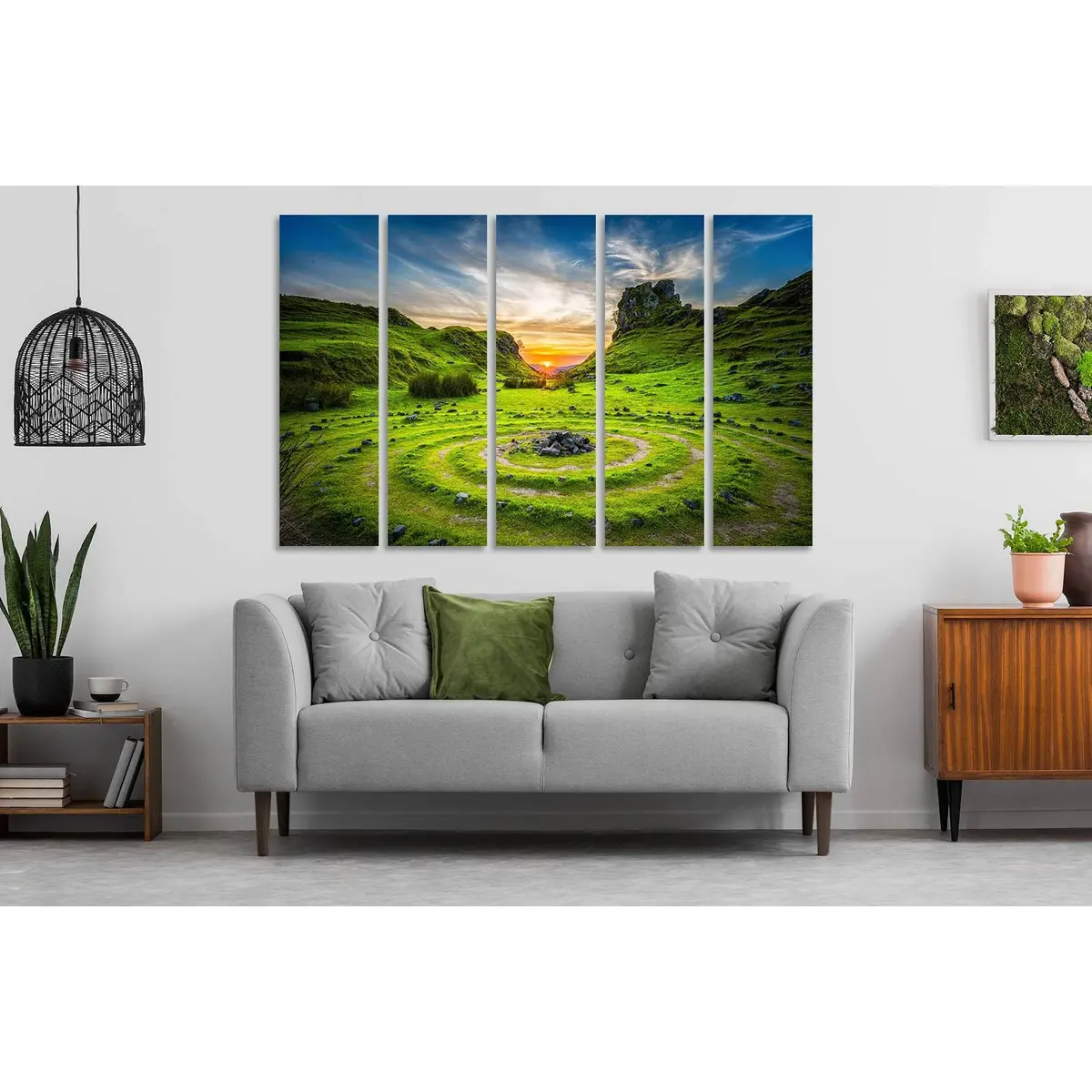 Serene Dawn Landscape Canvas Wall Art – Ready-to-Hang Green Hill Print D1816