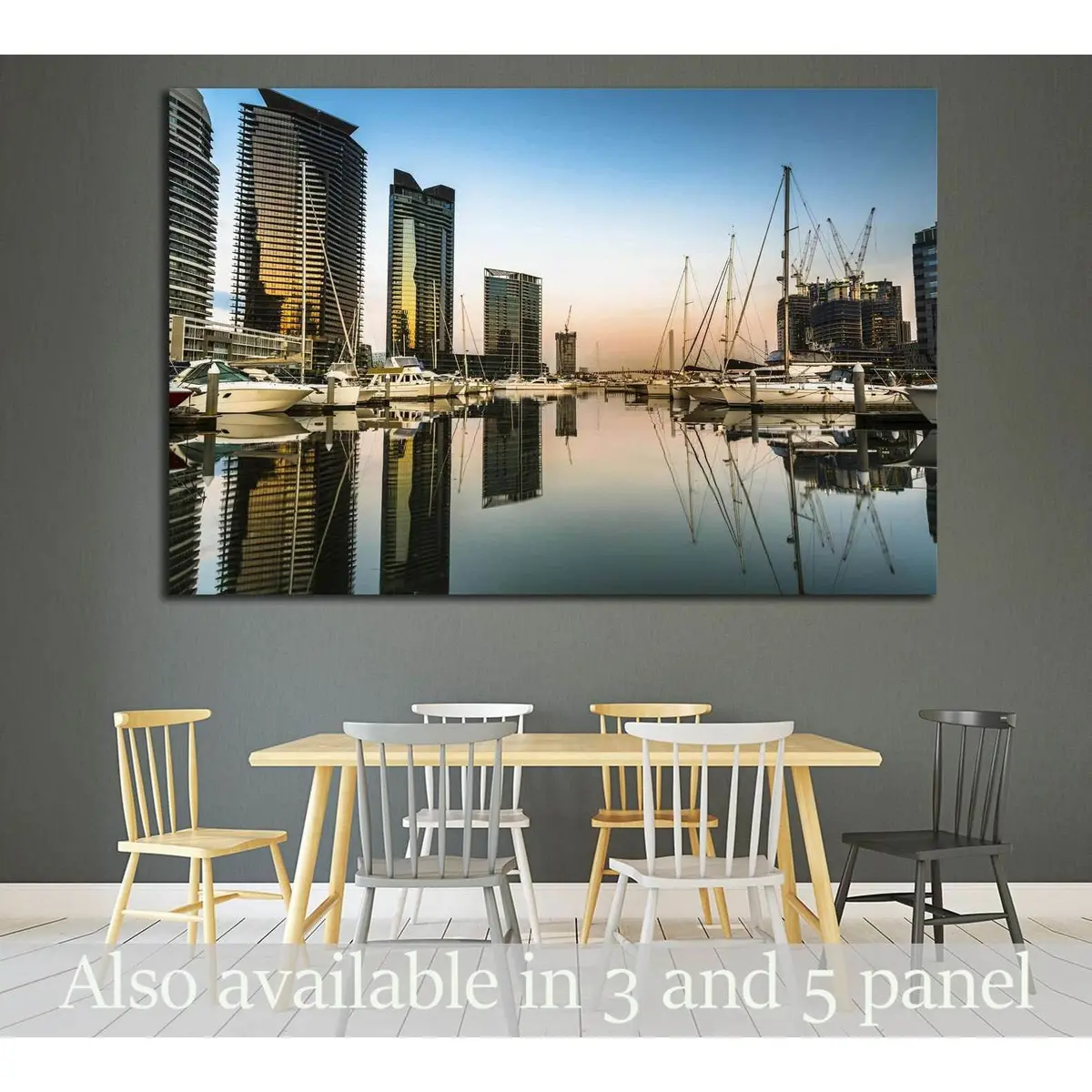 Early Morning Sunrise Reflections Melbourne Docklands Marina №1732 Ready To Hang Canvas Print 1