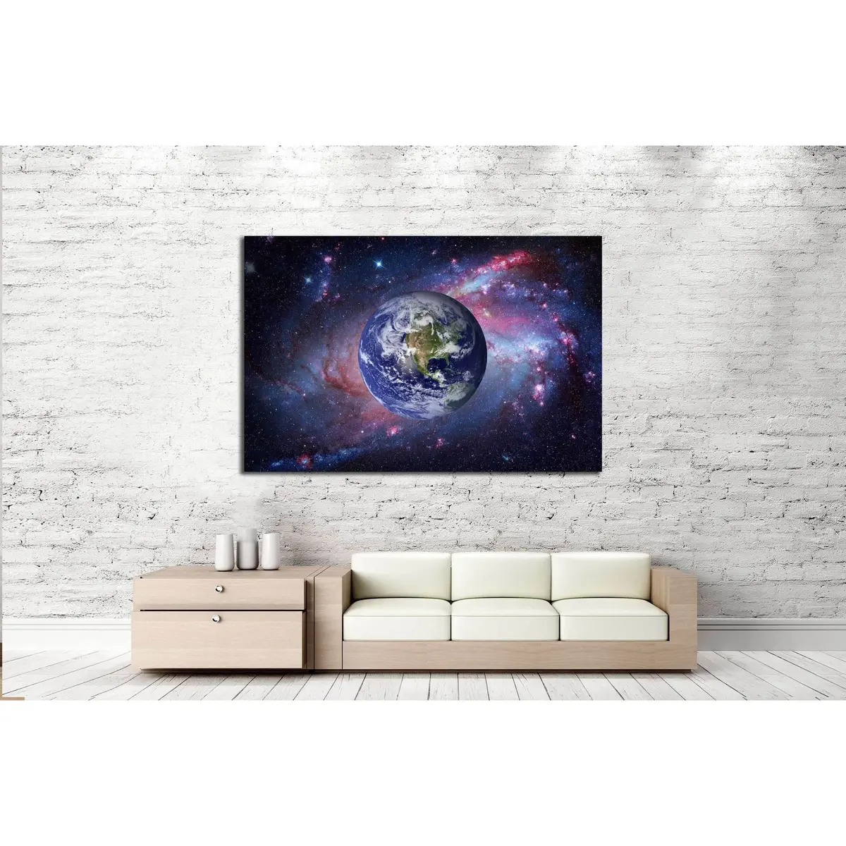 Earth And Galaxy On Background. Elements Of This Image Furnished By Nasa №2427 Ready To Hang Canvas Print 3