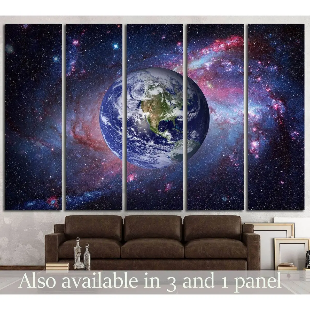Stunning cosmic wall art featuring Earth against a galactic backdrop, using authentic NASA imagery №2427 — premium ready-to-hang canvas print.