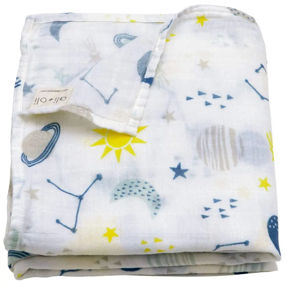 Ali + Oli Bamboo Muslin Baby Swaddling Blanket - 47" X 47" 1
