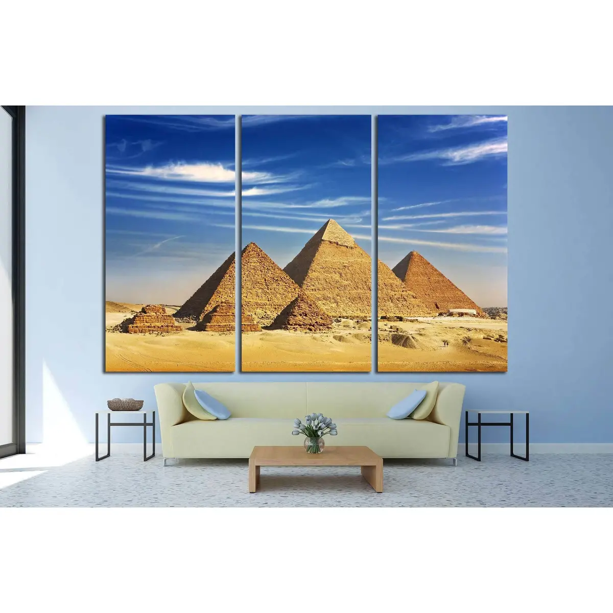 Egypt. Cairo, Pyramids From The Giza Plateau,Pyramid Of Menkaure, Khafre And Chufu №2162 Ready To Hang Canvas Print 5