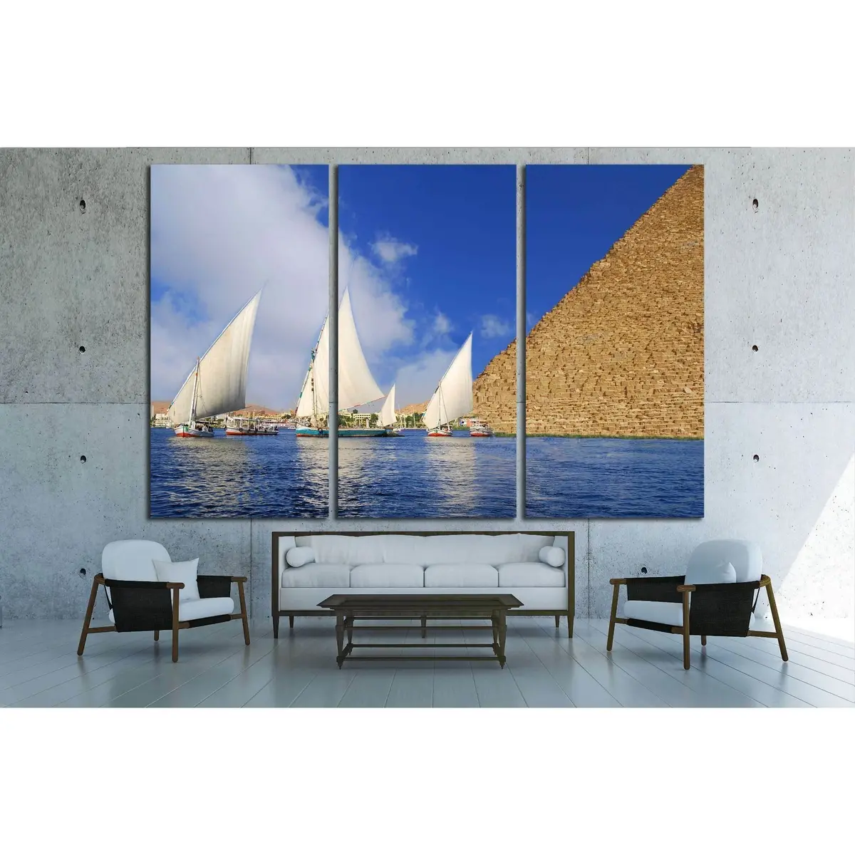 Egyptian Abstraction - Falukas On The Nile And Egyptian Pyramid Fantasy №2136 Ready To Hang Canvas Print 5