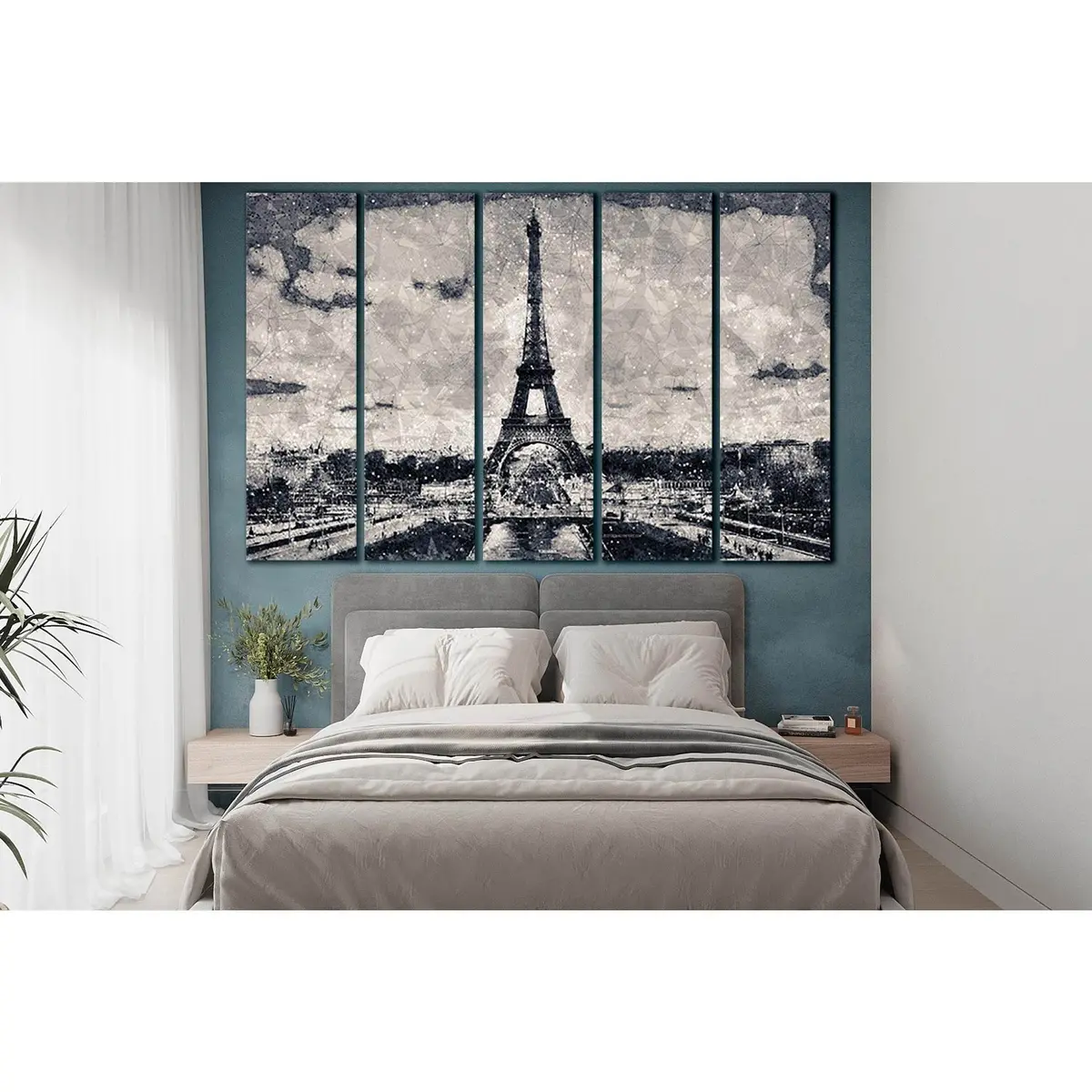 Modern Geometric Eiffel Tower Cityscape Canvas Wall Art – Ready-to-Hang Print SL1465