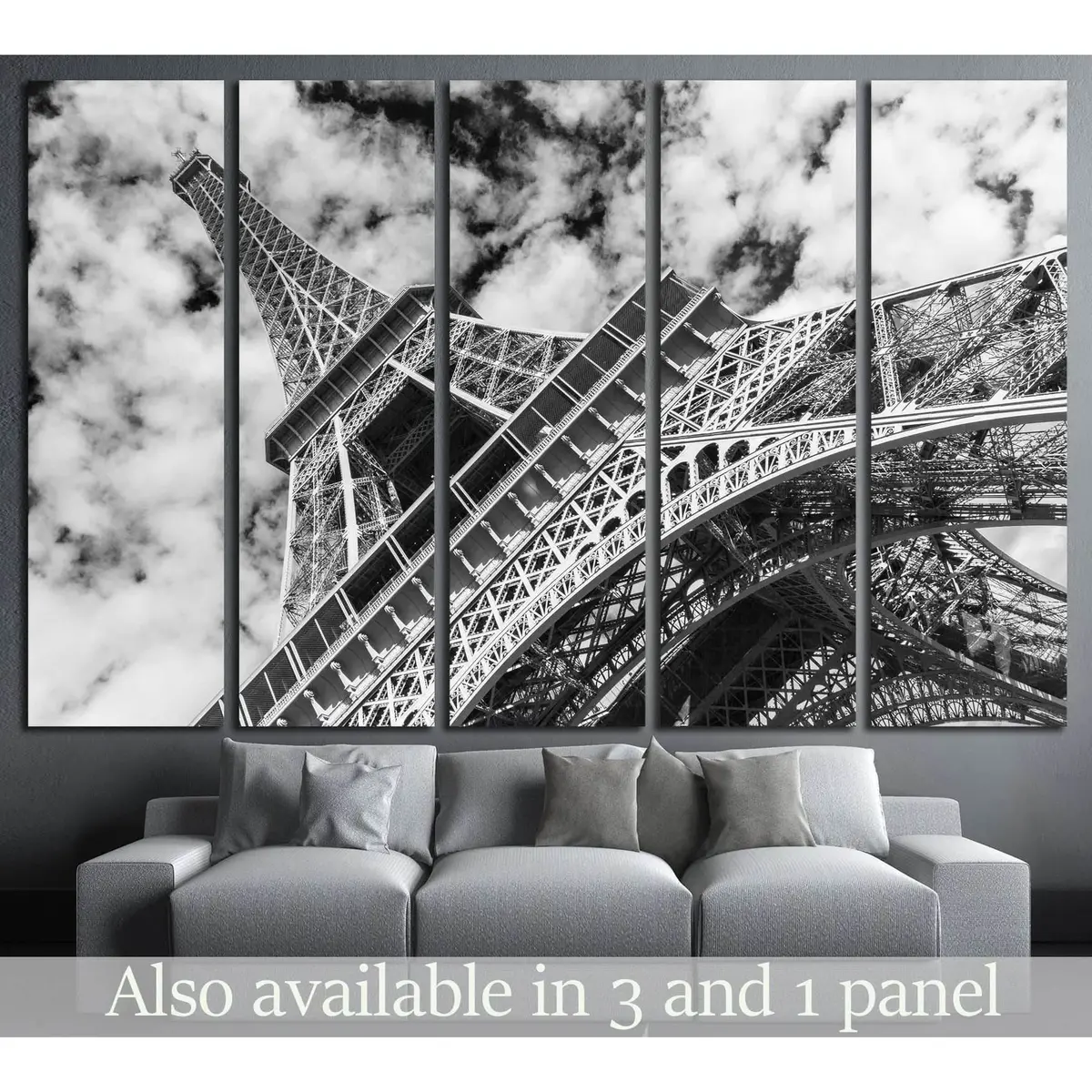 Minimalist Black & White Eiffel Tower Canvas Print — Ready-to-Hang Paris Wall Art #1180