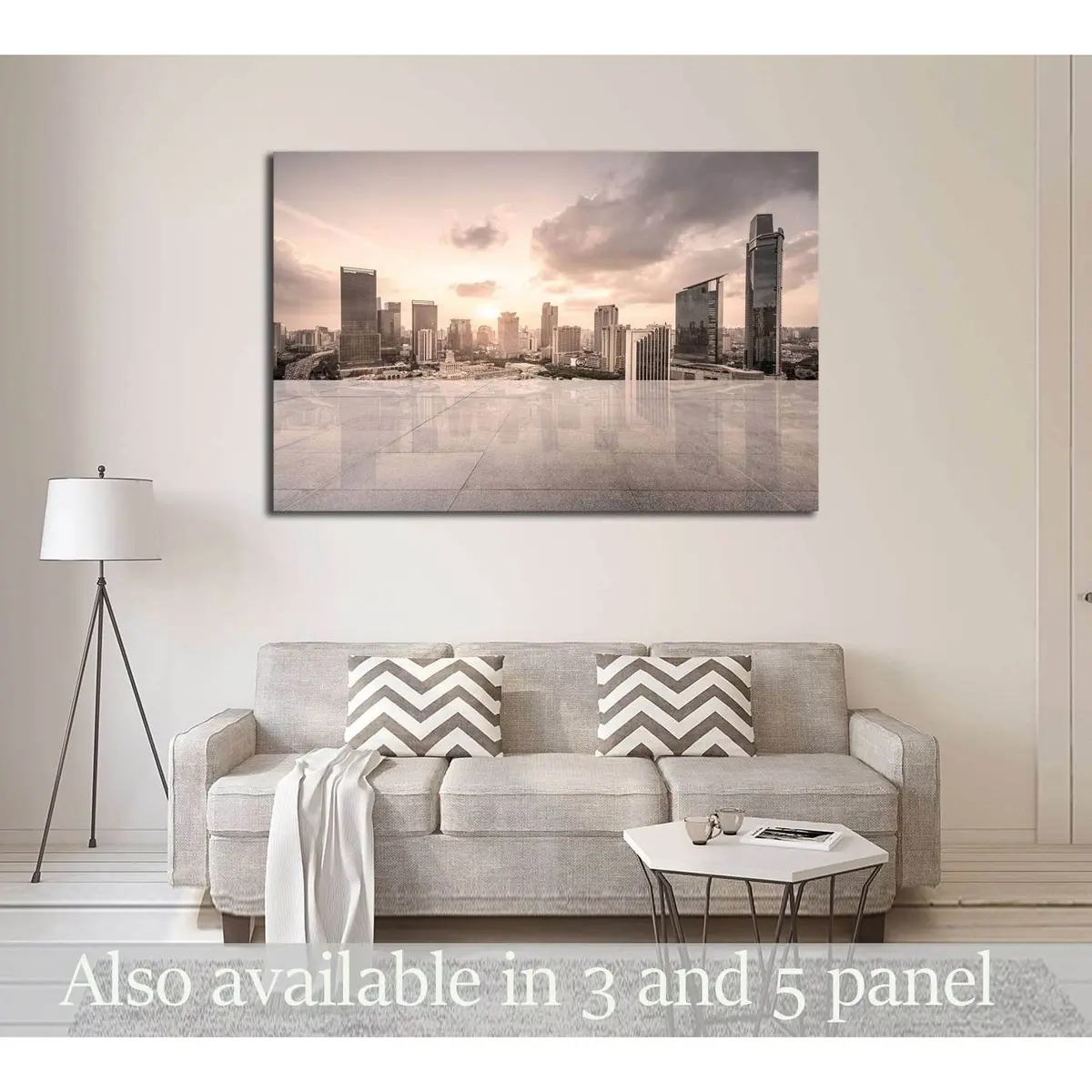 Empty Floor With Modern Skyline And Buildings №3001 Ready To Hang Canvas Print 1