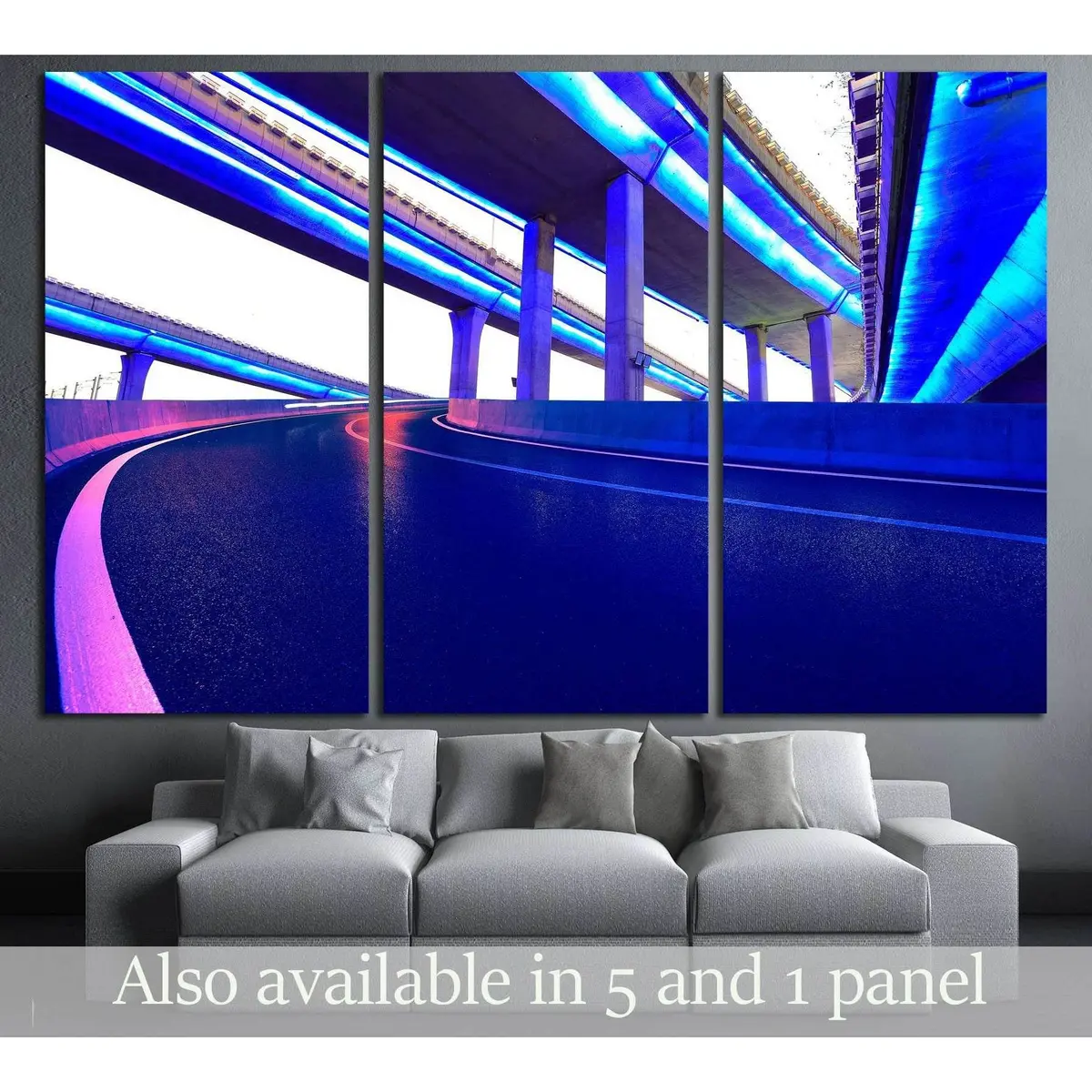 Empty Road Floor With City Elevated Bridge Of Night Scene №3286 Ready To Hang Canvas Print 5
