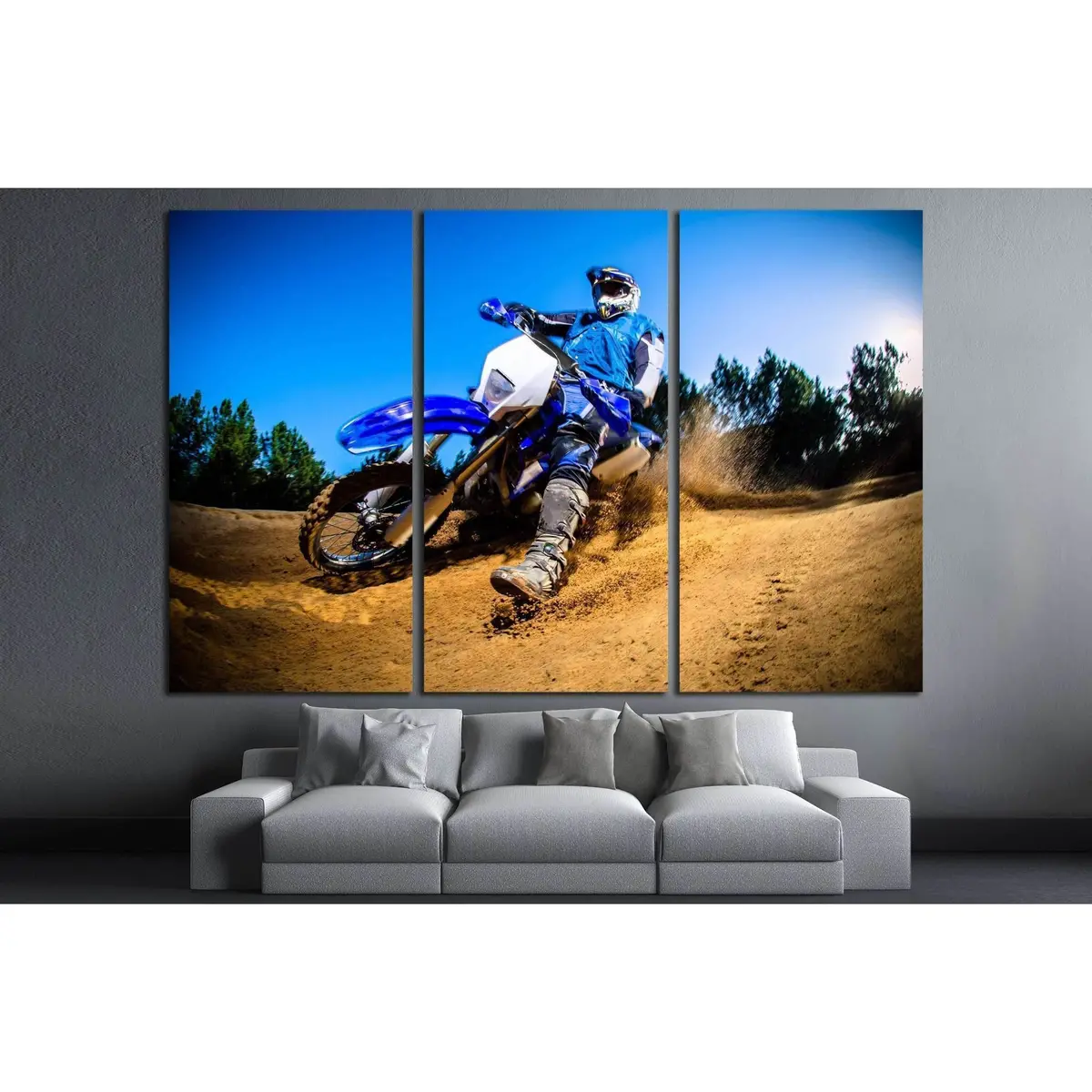 Enduro Bike Rider On Action. Turn On Sand Terrain. №2474 Ready To Hang Canvas Print 5