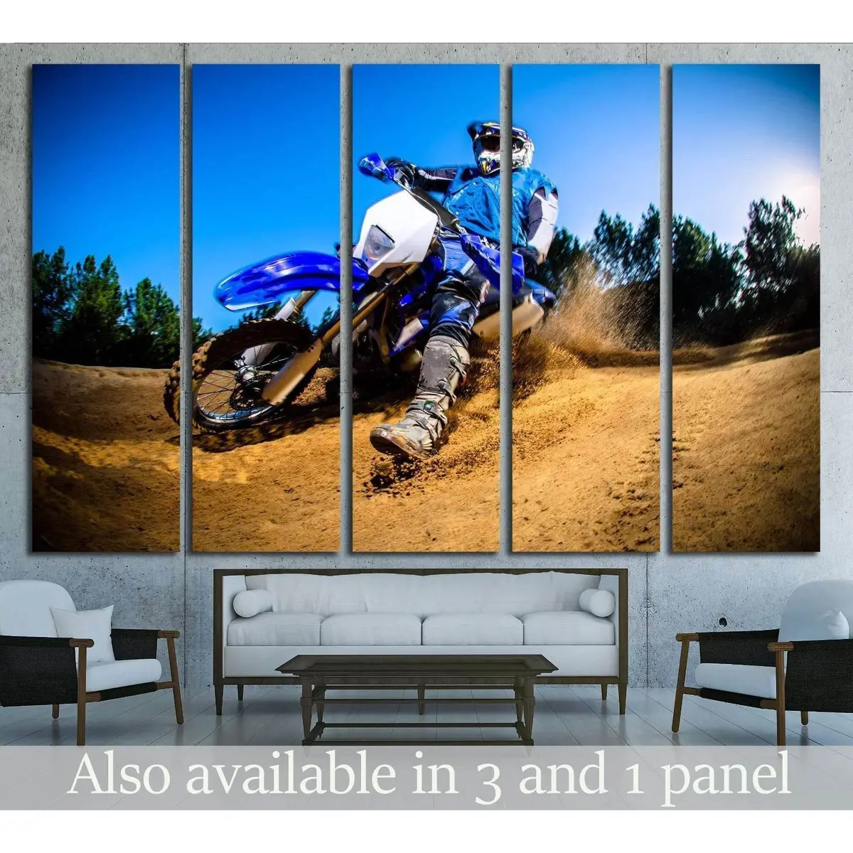 Dynamic Enduro Motorcycle Rider Mid-Turn on Desert Sand – Premium Ready-to-Hang Canvas Print #2474