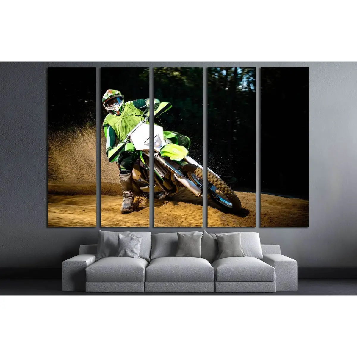 Dynamic Enduro Motorcycle Rider Mid-Turn on Sandy Terrain — Ready-to-Hang Canvas Wall Art (Design #2477) - Image 3