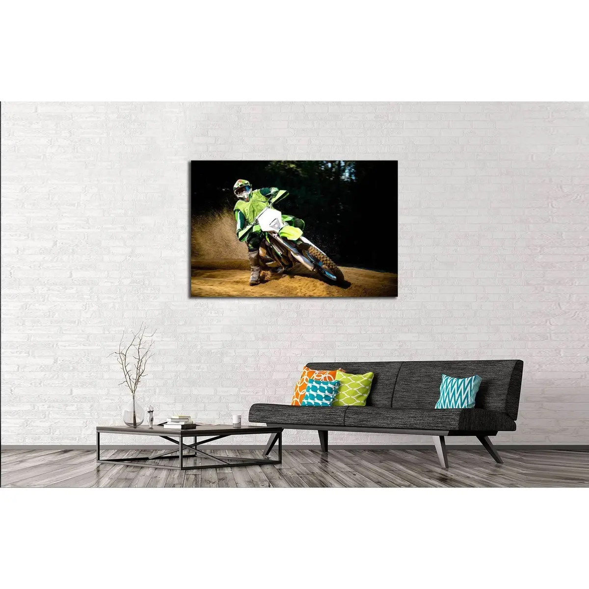 Enduro Bike Rider On Action. Turn On Sand Terrain. №2477 Ready To Hang Canvas Print 3
