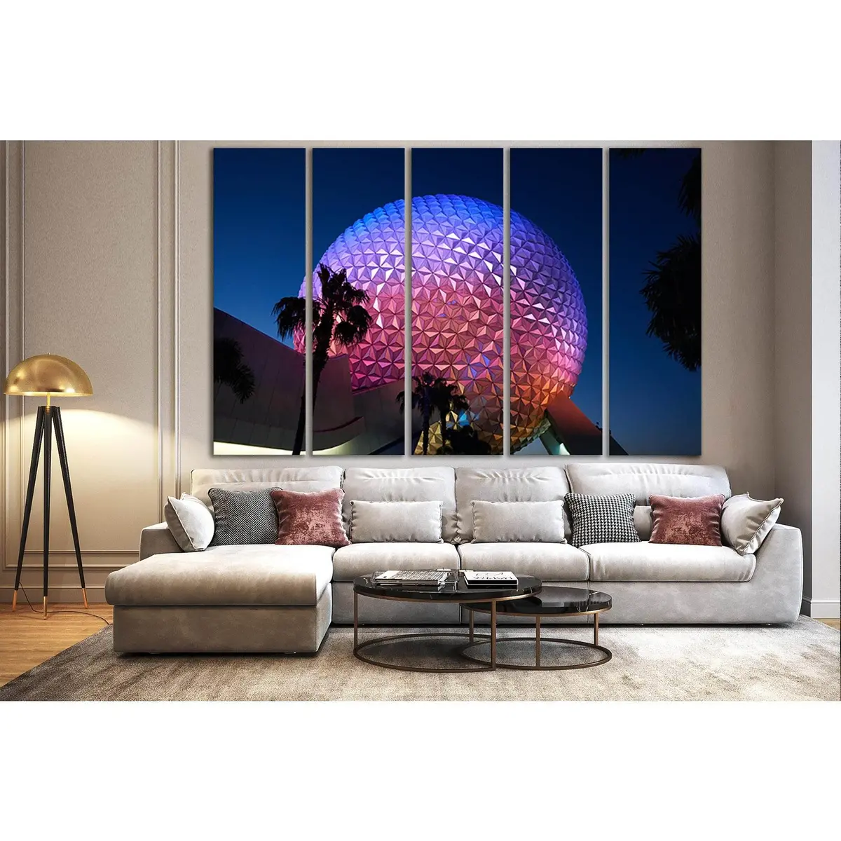 Spaceship Earth at Night Canvas Wall Art – Ready-to-Hang Epcot Decor (SL1401)