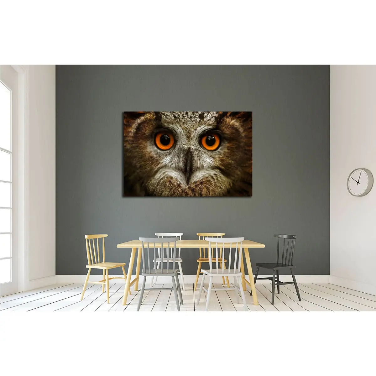 European Eagle Owl. Eurasian Eagle Owl. Close-Up Face. Big Eyes. Wisdom. The Evil Eye. (Owl, Bubo Bubo) №2374 Ready To Hang Canvas Print 3