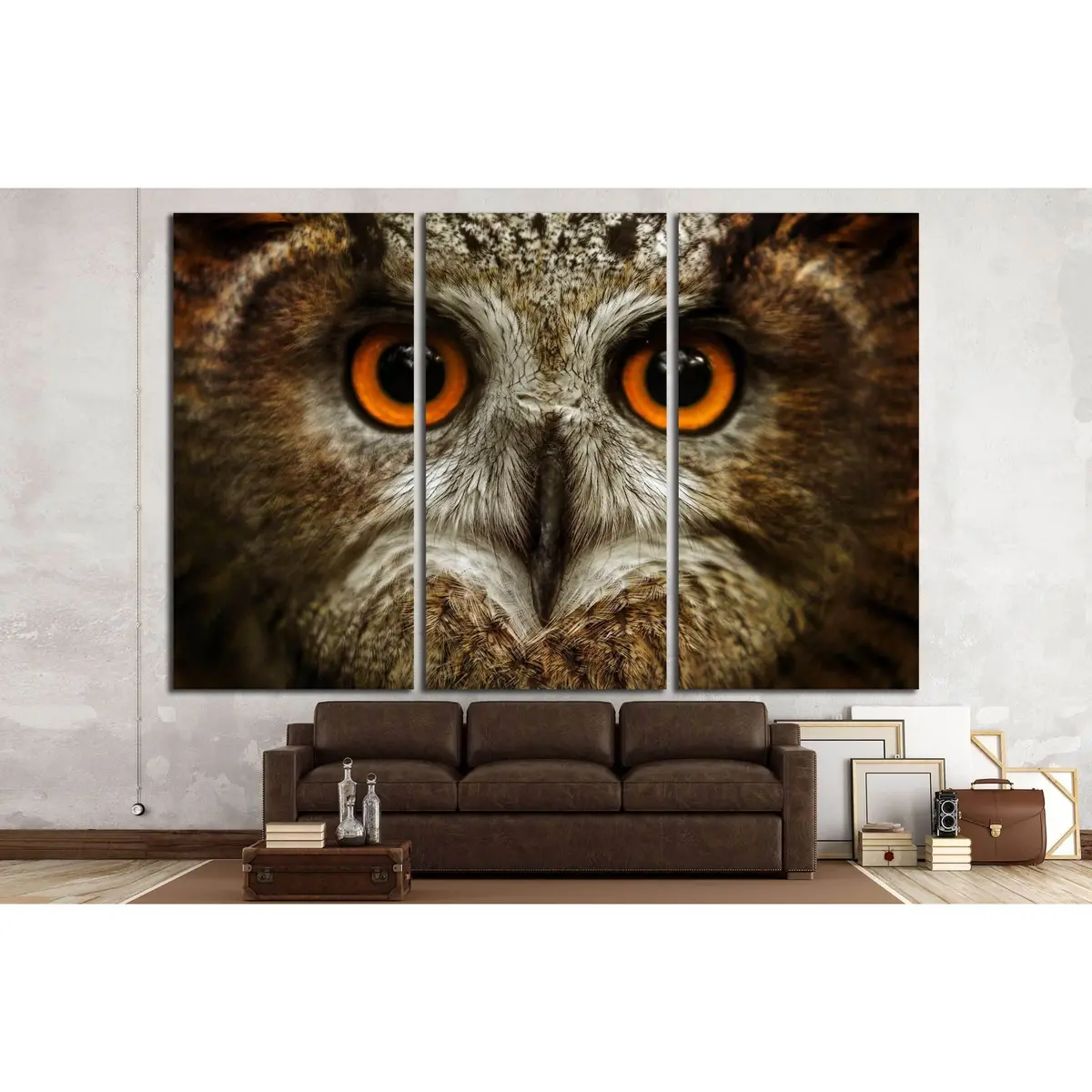 European Eagle Owl. Eurasian Eagle Owl. Close-Up Face. Big Eyes. Wisdom. The Evil Eye. (Owl, Bubo Bubo) №2374 Ready To Hang Canvas Print 5
