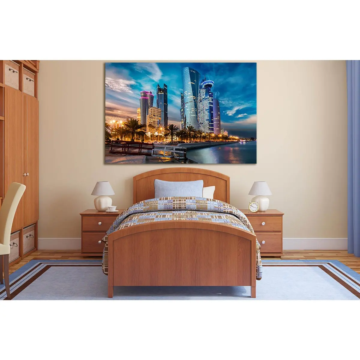 Evening Houses Skyscrapers Qatar №Sl1456 Ready To Hang Canvas Print 1